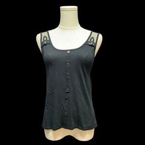 👗5/$25 - Black Tank Top w/ Crochet/Mesh Detail and Hi-Lo Hem